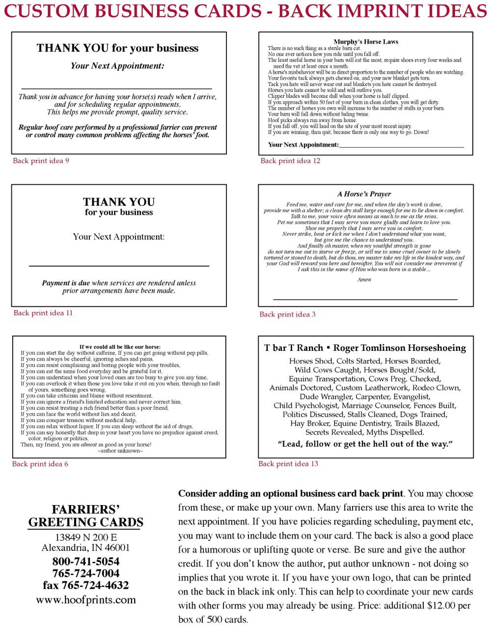 Business Cards-Back Ideas