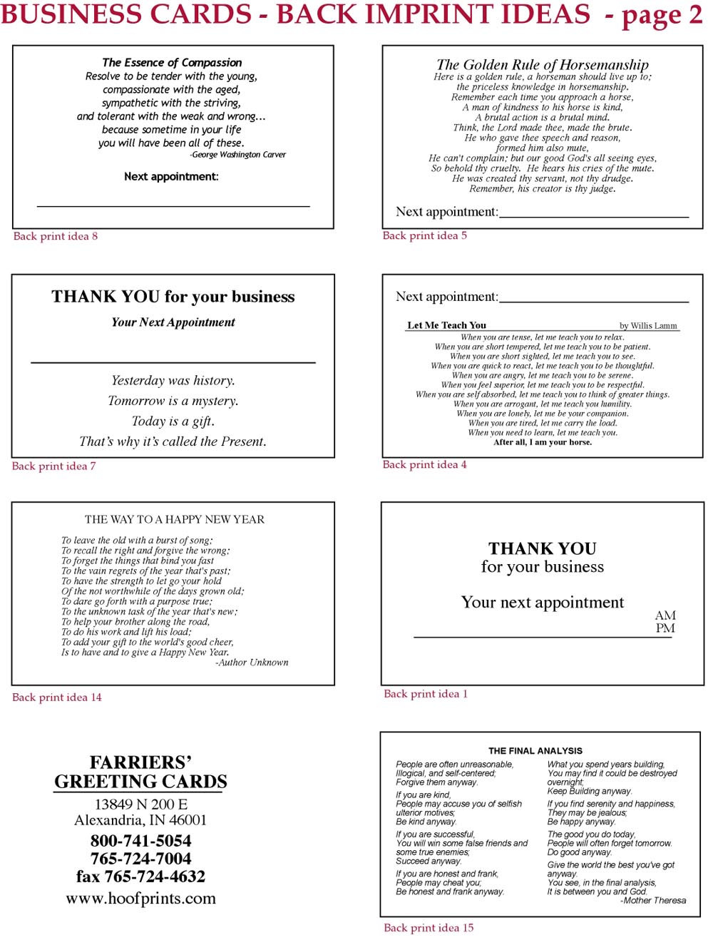 Business Cards-Back Ideas