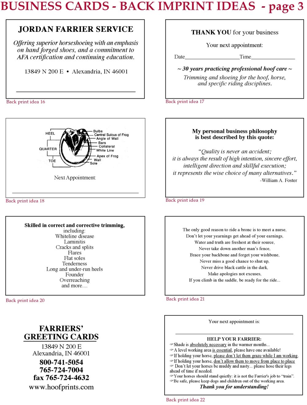 Business Cards-Back Ideas