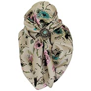 Vintage Rose on Tan Wild Rag 100% Silk Scarf Cowboy Bandana
