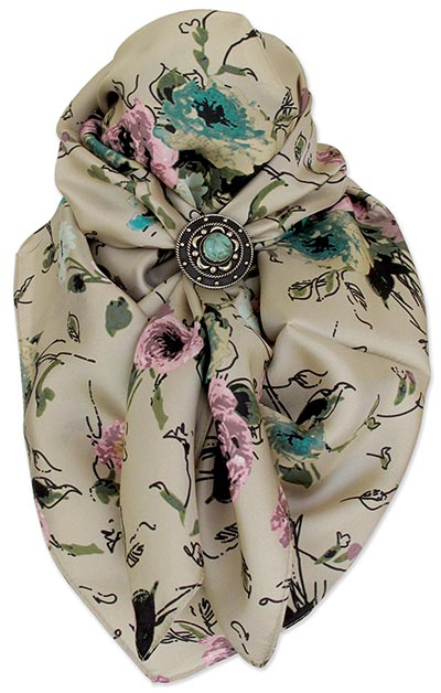 Vintage Rose on Tan Wild Rag 100% Silk Scarf Cowboy Bandana