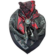 Red and Teal Paisley on Black Wild Rag 100% Silk Scarf Cowboy Bandana
