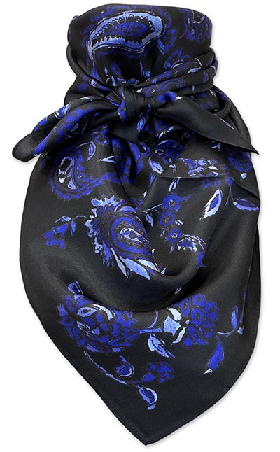 Midnight Floral Paisley Wild Rag 100% Silk Scarf Cowboy Bandana