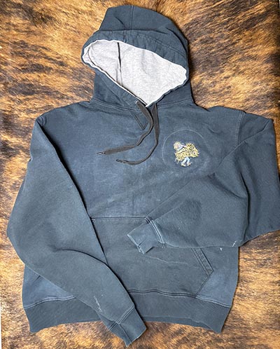 Distressed Vintage Navy Y2K Champion Hoodie with Barn Girl Embroidery *ONLY 1 AVAILABLE - SIZE M*