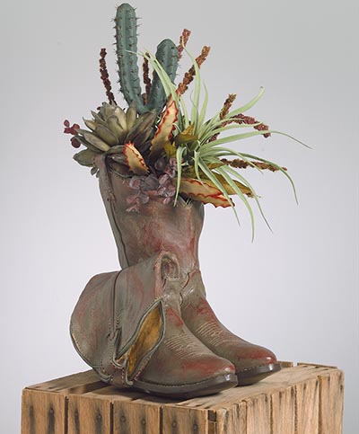 Vintage Cowboy Boots Planter with original greenery from photo shoot *ONE OF A KIND*