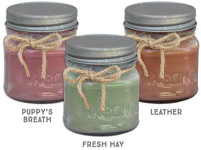 Set of 3 Candles for Dog & Horse Lovers - Puppy's Breath - Fresh Hay - Leather  *DISCONTINUED - limited qty available*