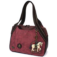 Chala Maroon Horse Bowling Bag Style Purse
