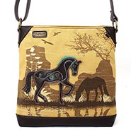 Chala Brown Canvas Horse Mid Size Crossbody Purse