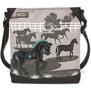 Chala Grey Canvas Horse Mid Size Crossbody Purse