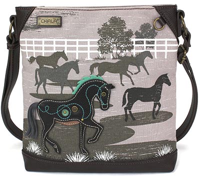 Chala Grey Canvas Horse Mid Size Crossbody Purse