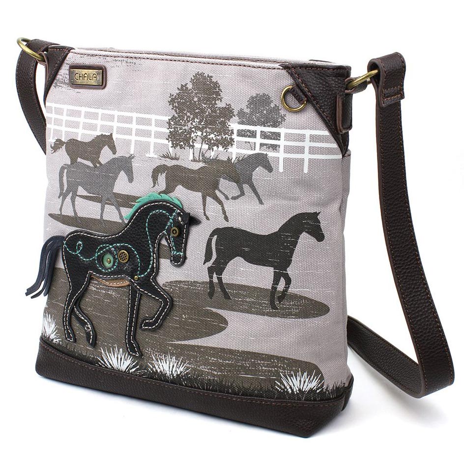 Chala Grey Canvas Horse Mid Size Crossbody