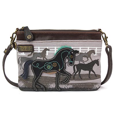 Chala Grey Canvas Horse Mini Crossbody Purse
