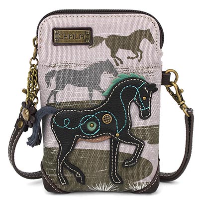 Chala Grey Canvas Horse Wallet Crossbody Cell Phone Purse