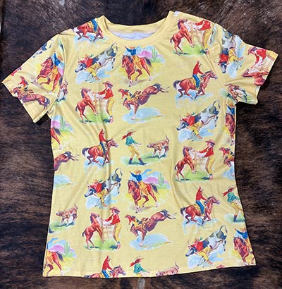 Yellow Vintage look Cowgirls & Cowboys Print T-shirt *ONLY 1 AVAILABLE SIZE MEDIUM*