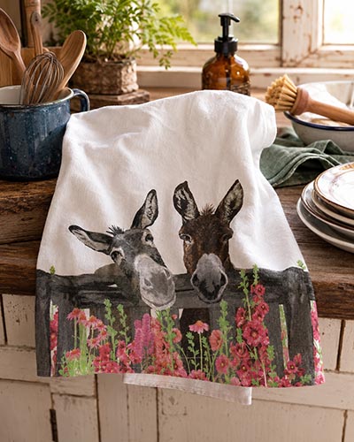 Donkey Pair Woven Cotton Dish Towel  *DISCONTINUED ITEM LIMITED AVAILABILITY*