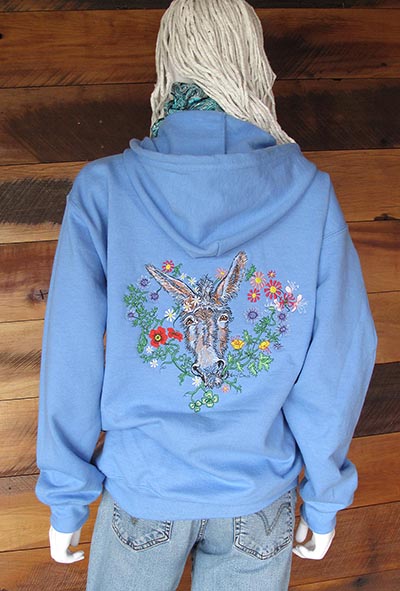 Sky Blue Full Zip Hooded Sweatshirt - EAT BRAY LOVE Donkey Logo