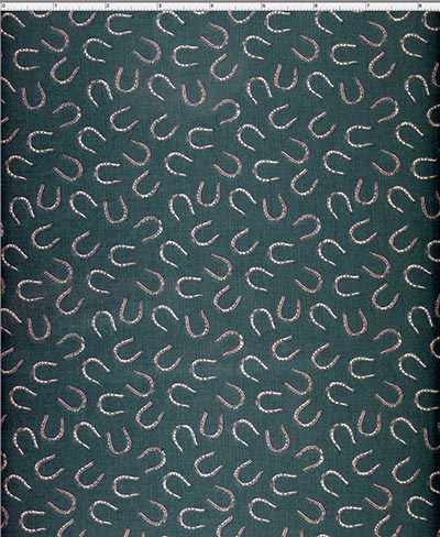 Horseshoes with Dark Green Background Cotton Chino Fabric - *HALF YARD ONLY 3 AVAILABLE*