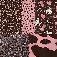 Set of 5 Fat Quarters Western Fabric Coordinating Chocolate and Pink *ONLY 2 SETS AVAILABLE*