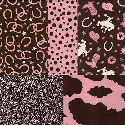 Set of 5 Fat Quarters Western Fabric Coordinating Chocolate and Pink *ONLY 2 SETS AVAILABLE*