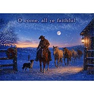 O Come All Ye Faithful Snowy Ranch Scene - Pkg of 10 Cards