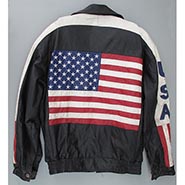 Patriotic Vintage Leather USA Flag Jacket *ONLY ONE AVAILABLE note - HAS DAMAGE*