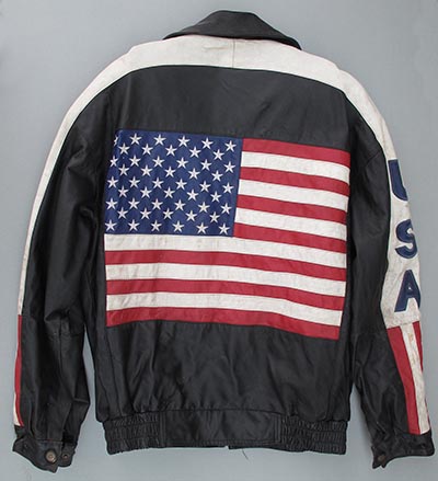 Patriotic Vintage Leather USA Flag Jacket *ONLY ONE AVAILABLE note - HAS DAMAGE*