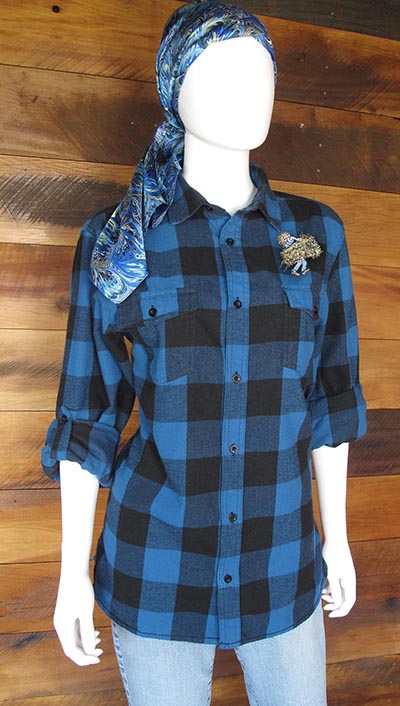 Buffalo Plaid Embroidered Flannel Longsleeve - Blue/Black *ONLY 1 AVAILABLE - SIZE MED!*