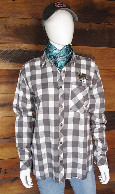 Buffalo Plaid Embroidered Women's Flannel Longsleeve - Grey/White *ONLY 1 AVAILABLE - SIZE MED!*