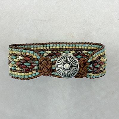 1 Inch Wide Beaded Boho Cuff Bracelet with Concho Clasp *ONLY 1 AVAILABLE*