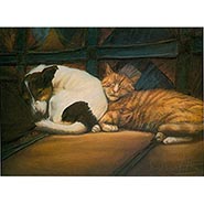 Friends Terrier and Yellow Cat Signed Print by Mike Burr *ONLY 1 AVAILABLE*