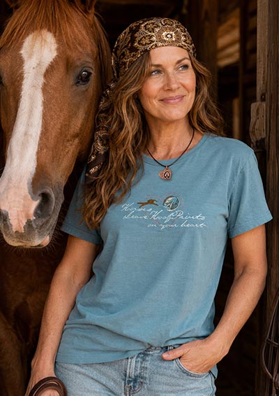 Horses Leave Hoofprints on Your Heart Faded Blue Short Sleeve T-shirt
