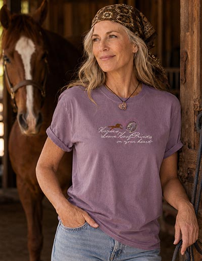 Horses Leave Hoofprints on Your Heart Faded Purple Short Sleeve T-shirt