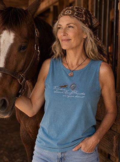 Horses Leave Hoofprints on Your Heart Faded Blue Sleeveless Tee