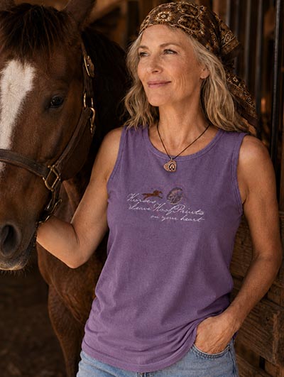 Horses Leave Hoofprints on Your Heart Faded Purple Sleeveless Tee