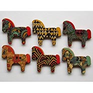 Set of 6 Colorful Patterned Wooden Horse Buttons *LIMITED QUANTITY AVAILABLE*