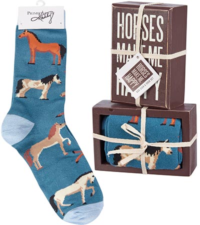 Horses Make Me Happy Socks in Wood Box Sign