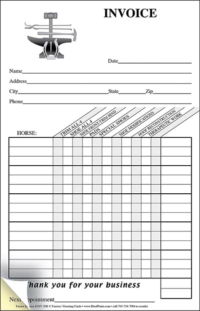 Two-Part Carbonless Farrier Itemized Invoice Pad - Tools of the Trade logo *HALF PRICE - FLAWED*