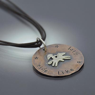 RIDE Like A Girl hand stamped sterling and copper necklace *DISCONTINUED ITEM ONLY 2 LEFT*