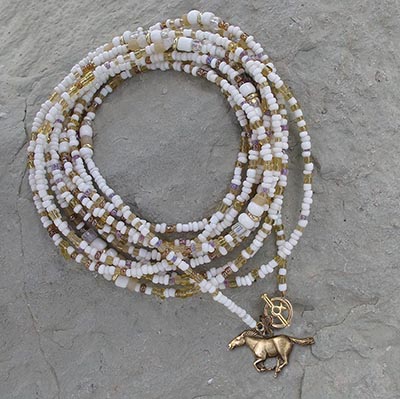 White Beaded Wrap Bracelet / Necklace with Brass Charm *LAST ONE*