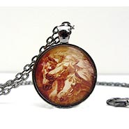Glass Dome Necklace Vintage Pharaohs Horses Arabian Necklace