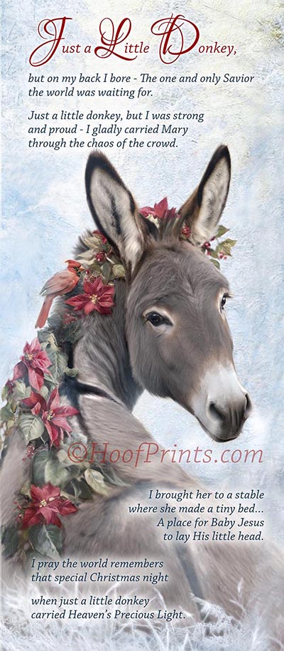 Just a Little Donkey with Poinsettias and Holly - Pkg of 10 Greeting Cards