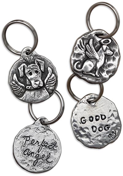 Set of 2 Pewter Dog Keychains - Perfect Angel & Good Dog