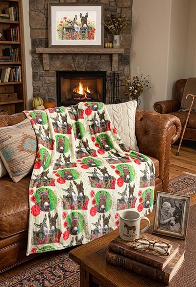 Donkey Garden Plush Fleece Throw Blanket