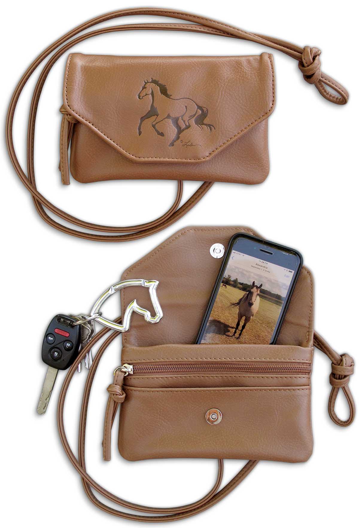 Tan Faux Leather Embossed Horse String