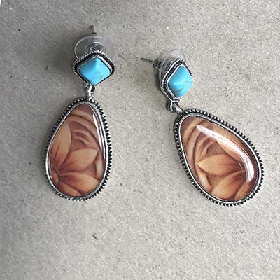 Faux Turquoise and Tooled Leather Earrings *ONLY 1 PAIR AVAILABLE*
