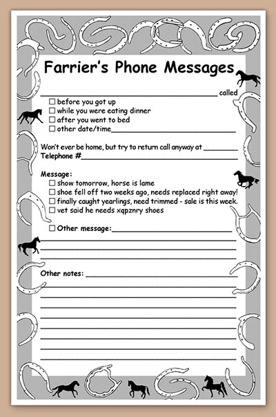 Note pad Farrier's Phone Messages