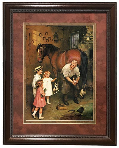 Won't You Fix My Horse Too? Burgundy Matted and Framed Blacksmith Print *DISCONTINUED - ONLY 1 AVAILABLE*