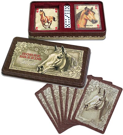 Horse Breeds Playing Cards and Dice in felt lined, collectable tin