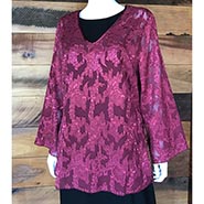 Burgundy Satin-Trimmed Lace V-neck Pullover Top *ONLY ONE AVAILABLE - SIZE L*