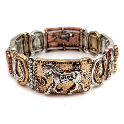 Vintage Horse RIDE Stretch Tricolor Multi-Metals Bracelet *NEW!*
